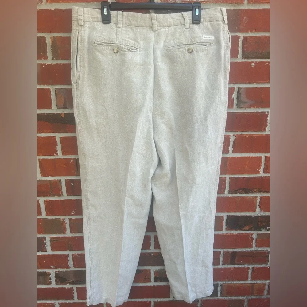 Daniel Cremieux 38x32 Beige Khaki Thick 100% Linen Loose Beach Pants France E3